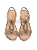 Womens Wedge Sandals Flower Low Heel Dressy Sandals Elastic Ankle Strap Rhinestone Summer Comfortable Shoes