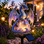Amethyst Crystal Dragon Solar Garden Light, LED Dragon Statue Outdoor Yard Patio Decor