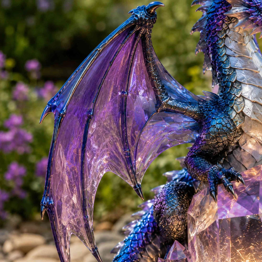 Amethyst Crystal Dragon Solar Garden Light, LED Dragon Statue Outdoor Yard Patio Decor