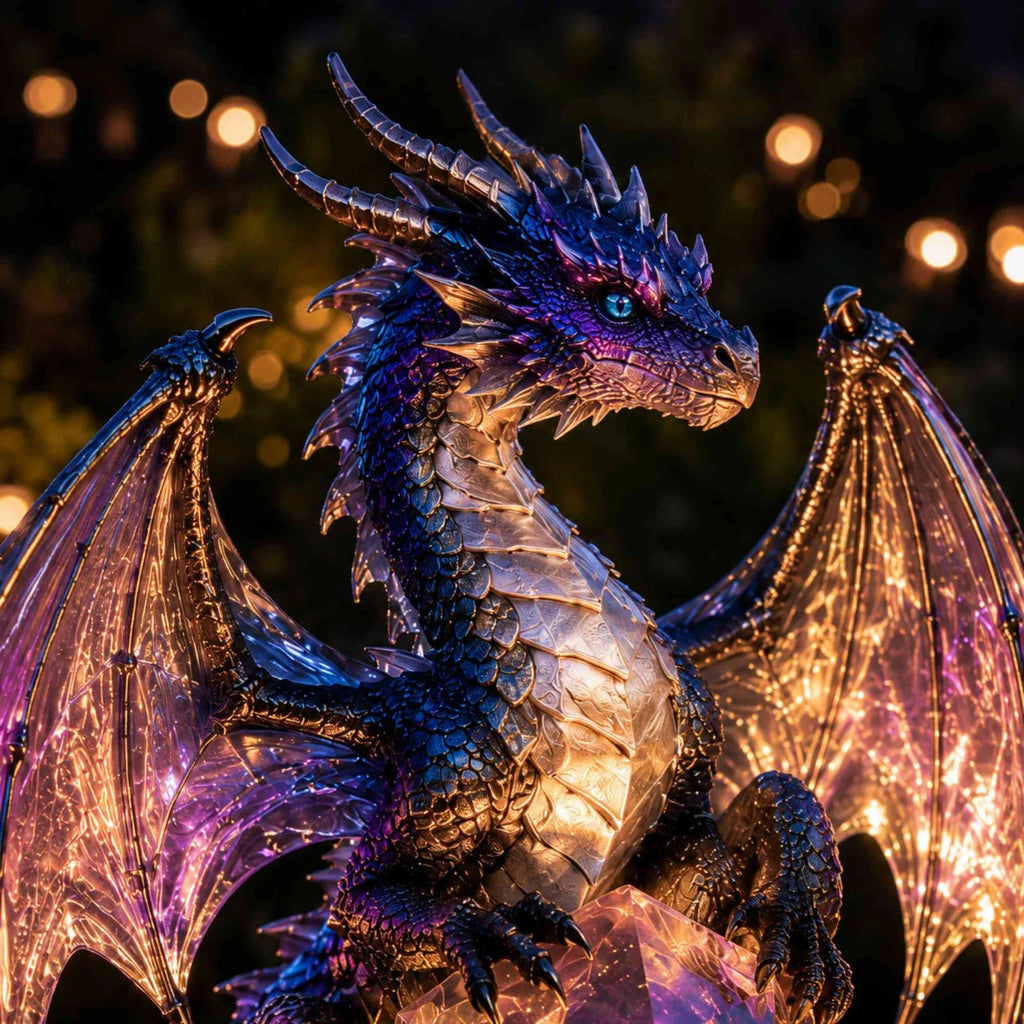 Amethyst Crystal Dragon Solar Garden Light, LED Dragon Statue Outdoor Yard Patio Decor