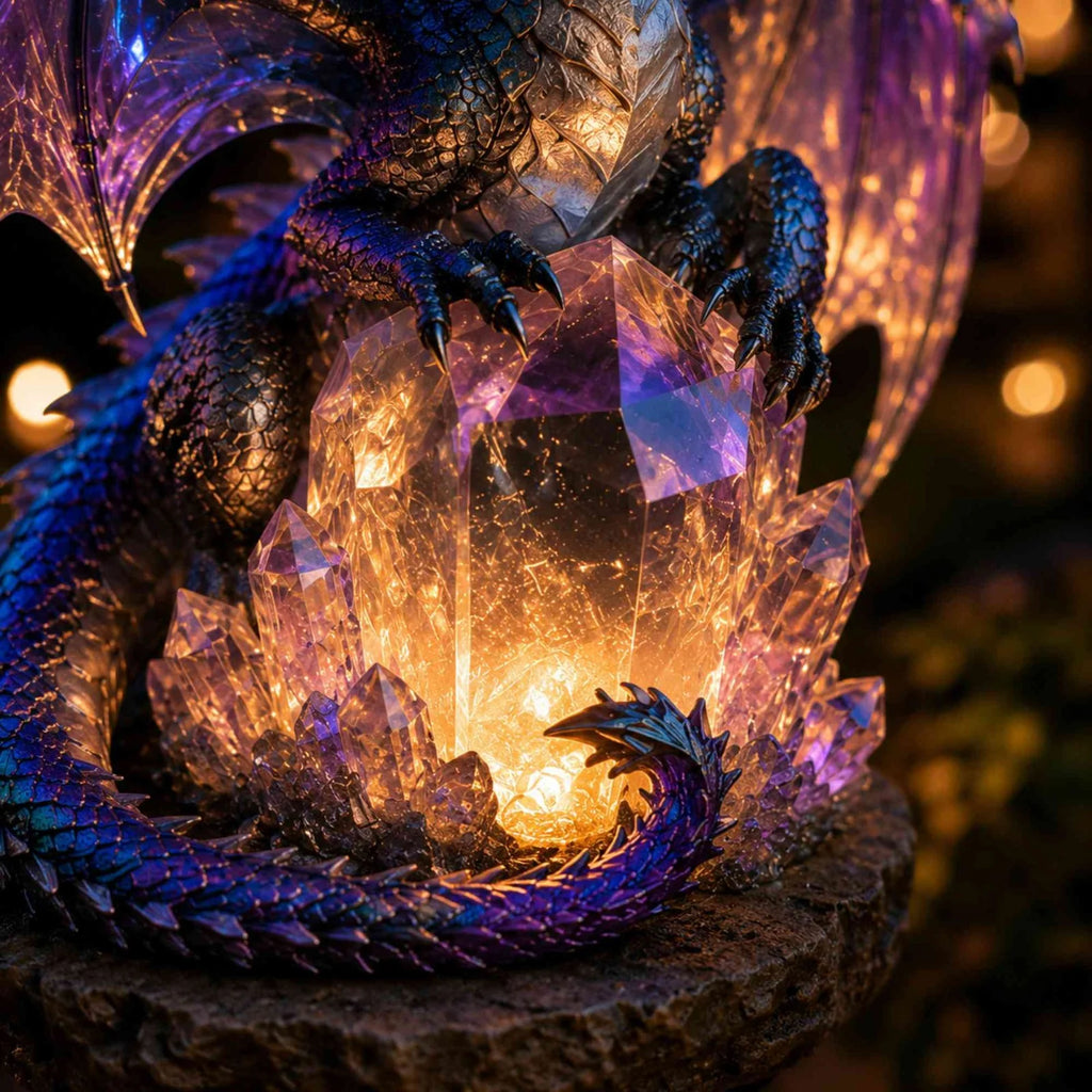 Amethyst Crystal Dragon Solar Garden Light, LED Dragon Statue Outdoor Yard Patio Decor