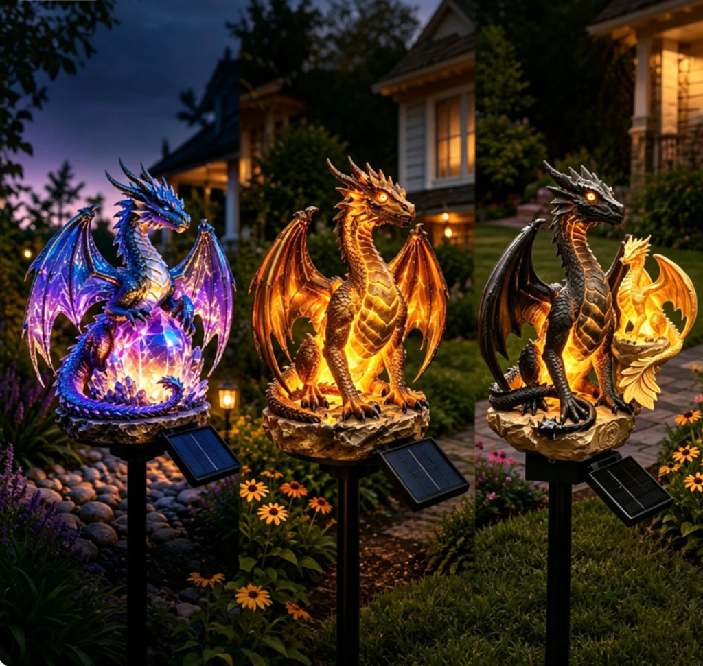 Amethyst Crystal Dragon Solar Garden Light, LED Dragon Statue Outdoor Yard Patio Decor