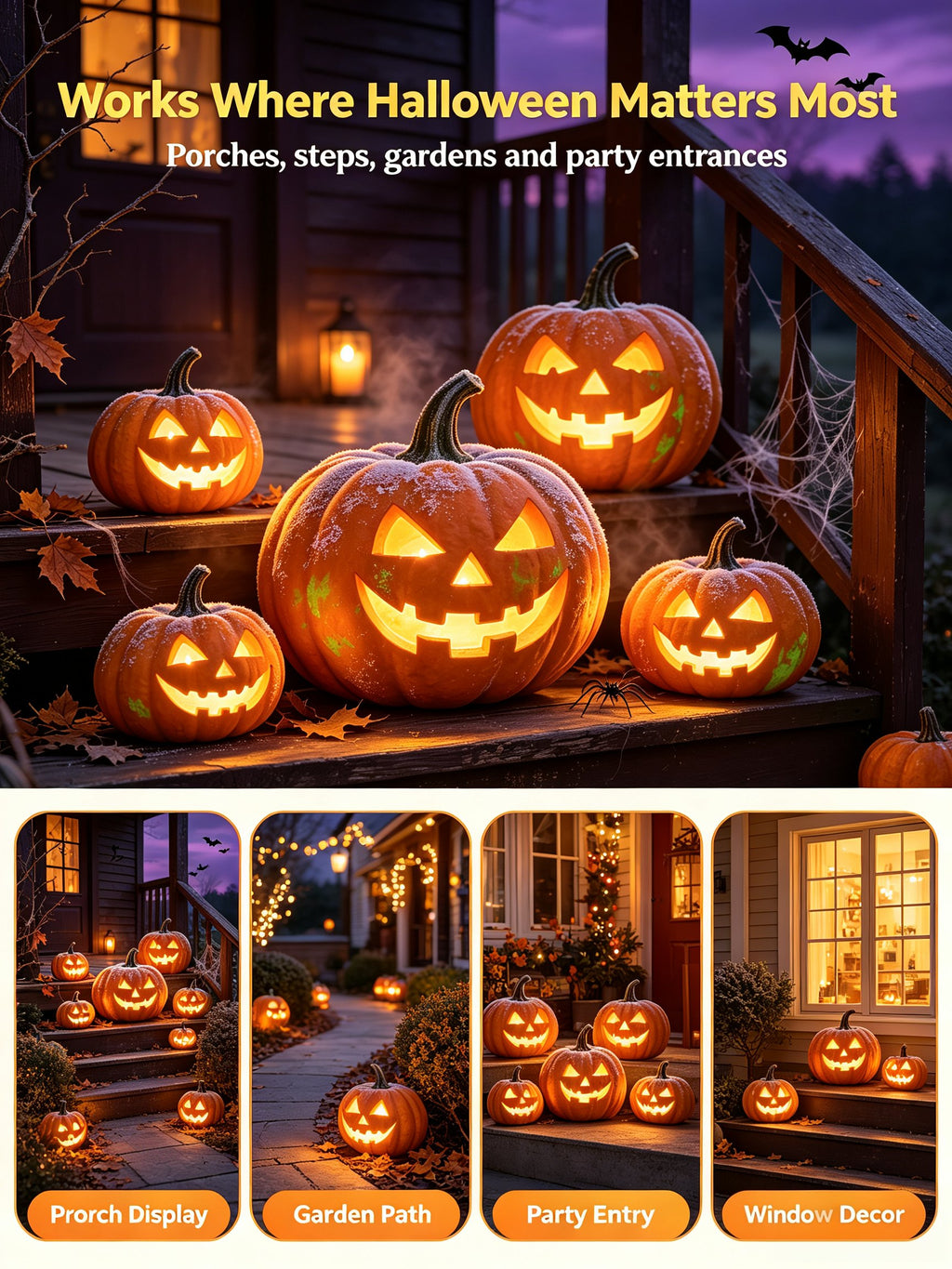 🎃5 Spooky Pumpkin Lights Halloween Decor Set