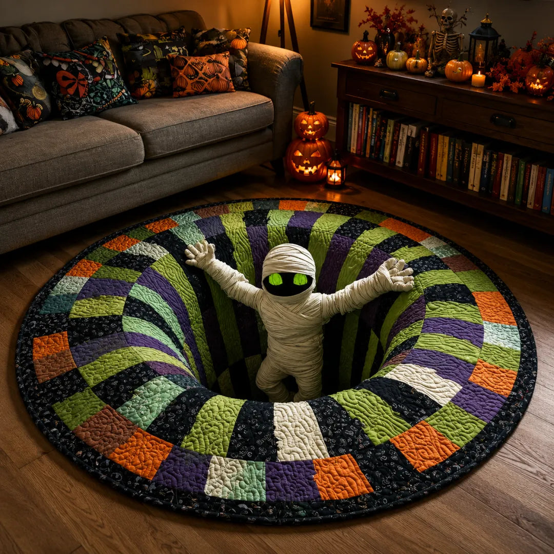 3D Skeleton Vortex Quilted Round Halloween Rug