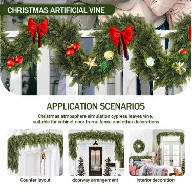 🎅🎄 Artificial Cedar Garland🌿Green Pine Garland for Table, Mantel, Wall – Perfect for Indoor & Outdoor Christmas Decorations