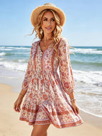 Spring/Summer Casual Bohemian Resort Style Floral Print Dress for Women