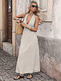 2026 New Sexy Retro Vacation Style Long Halter Neck V-Neck Polka Dot Dress