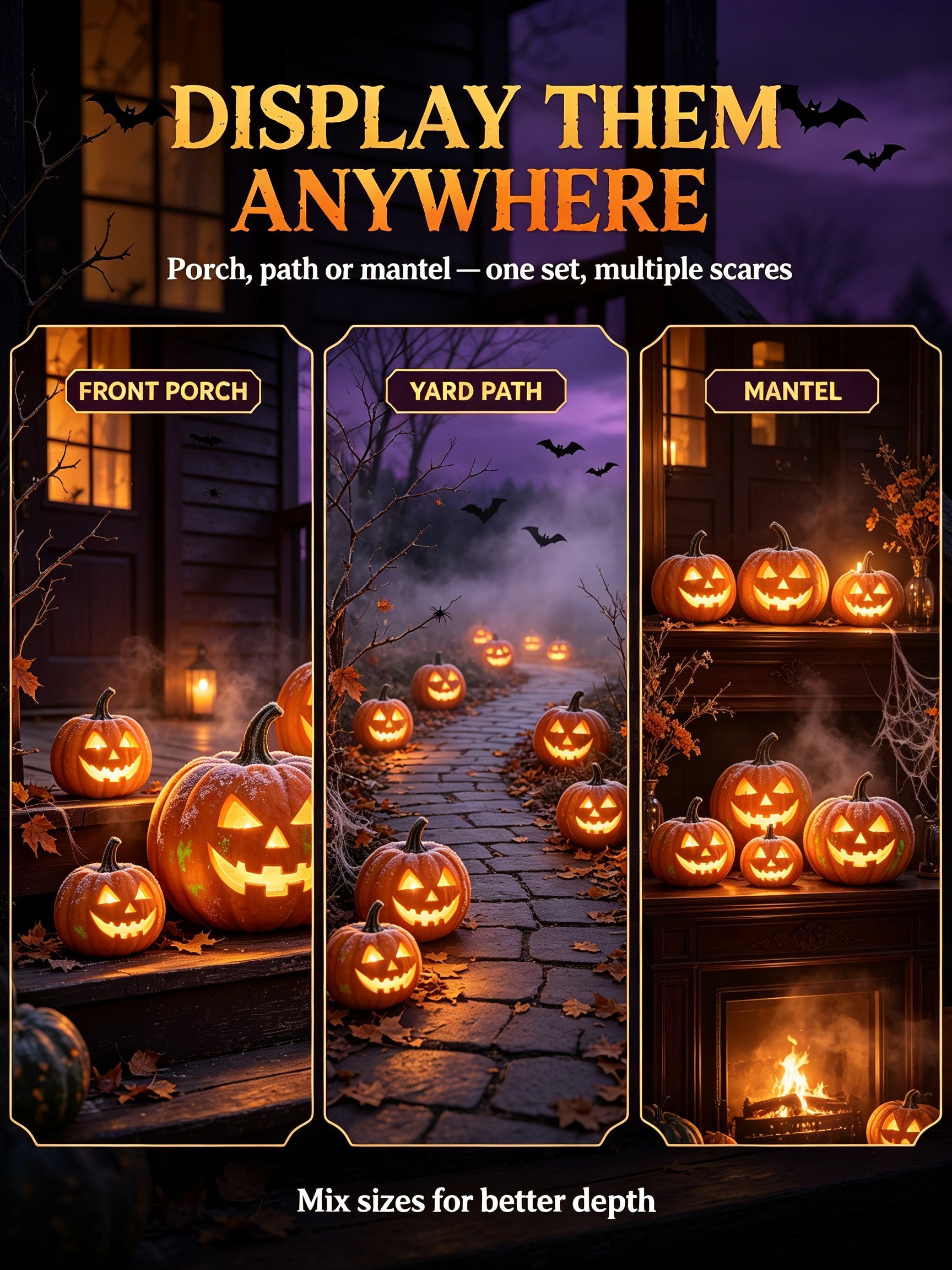 🎃5 Spooky Pumpkin Lights Halloween Decor Set