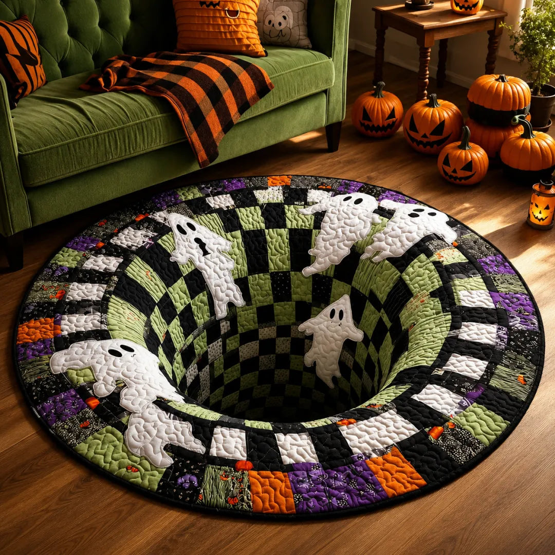 3D Skeleton Vortex Quilted Round Halloween Rug