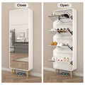 4-Drawer Mirrored Shoe Cabinet, Space-Saving Narrow Organizer with Flip Lids & Wood Legs, Hidden Storage for Up to 16 Pairs Of Shoes