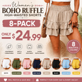 🛍️Women's Boho RuffleHigh-Waisted Shorts