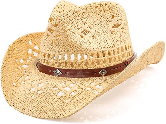 Cowboy Hats for Women/Mens/Straw Wide with Shapeable Brim Cowboy Hat for Womens