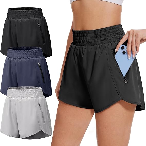 🛍️5 Pack Womens Athletic Shorts with Zipper Pockets