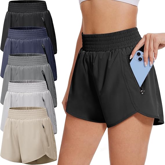 🛍️5 Pack Womens Athletic Shorts with Zipper Pockets