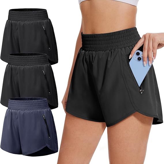 🛍️5 Pack Womens Athletic Shorts with Zipper Pockets