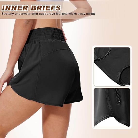 🛍️5 Pack Womens Athletic Shorts with Zipper Pockets