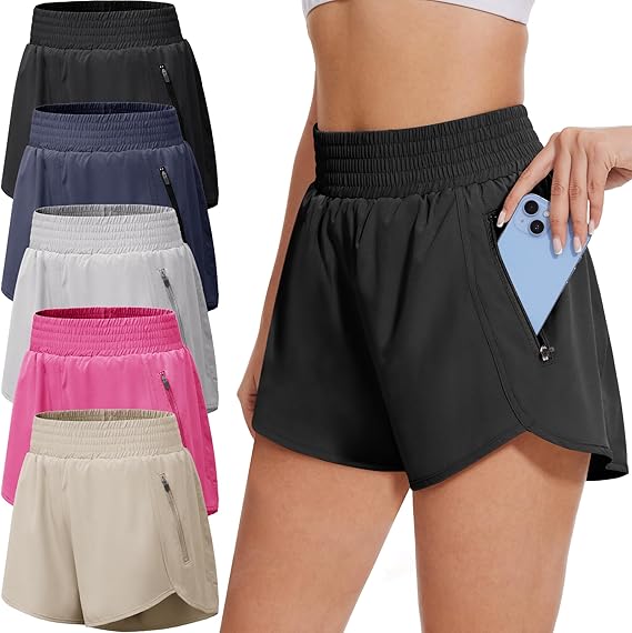 🛍️5 Pack Womens Athletic Shorts with Zipper Pockets