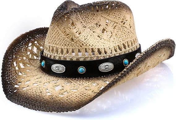 Cowboy Hats for Women/Mens/Straw Wide with Shapeable Brim Cowboy Hat for Womens