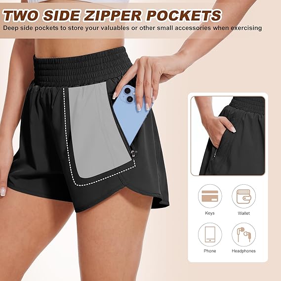🛍️5 Pack Womens Athletic Shorts with Zipper Pockets