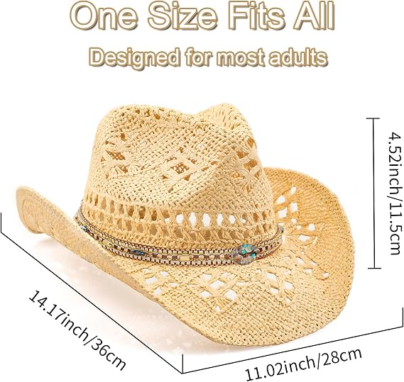 Cowboy Hats for Women/Mens/Straw Wide with Shapeable Brim Cowboy Hat for Womens