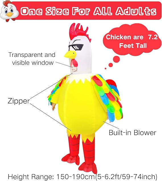 Inflatable Chicken Costume for Adult,Funny Blow up Inflatable costumes Halloween Costume Cosplay