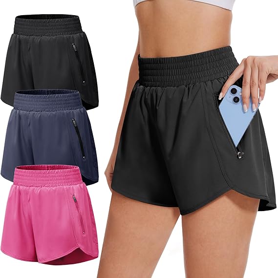 🛍️5 Pack Womens Athletic Shorts with Zipper Pockets