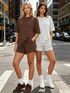 2 Piece Summer Set Oversized Top & Loose Fit Shorts with Pockets