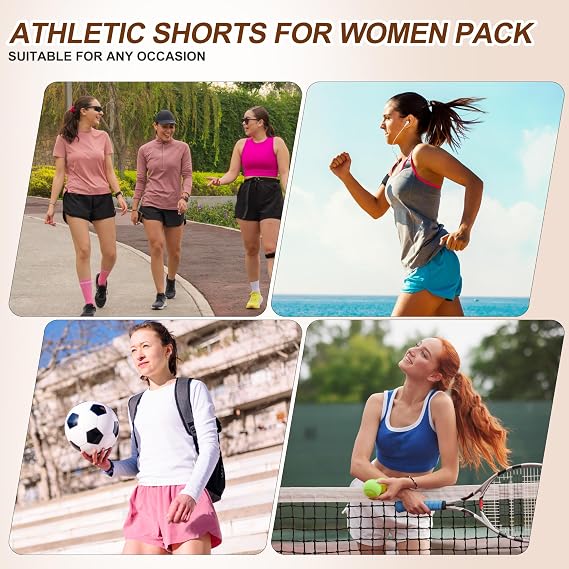 🛍️5 Pack Womens Athletic Shorts with Zipper Pockets