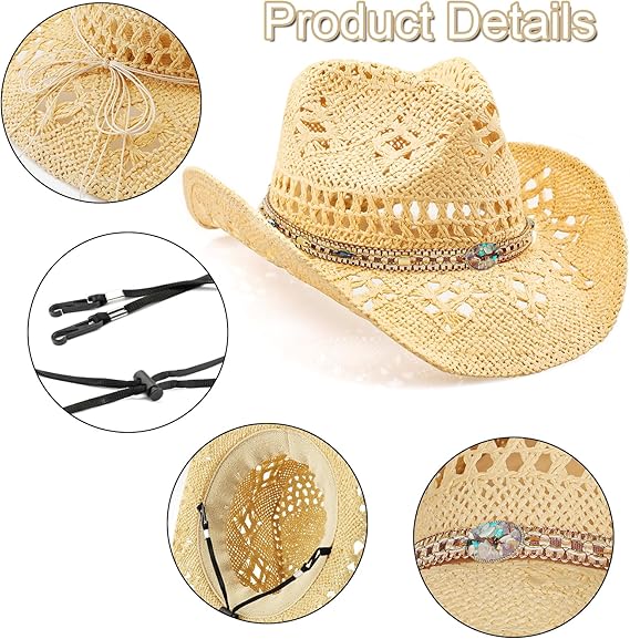 Cowboy Hats for Women/Mens/Straw Wide with Shapeable Brim Cowboy Hat for Womens