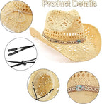 Cowboy Hats for Women/Mens/Straw Wide with Shapeable Brim Cowboy Hat for Womens