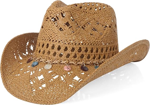 Cowboy Hats for Women/Mens/Straw Wide with Shapeable Brim Cowboy Hat for Womens
