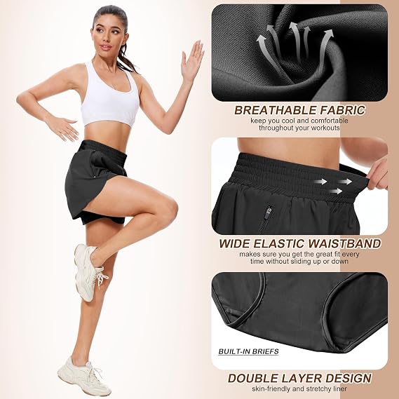 🛍️5 Pack Womens Athletic Shorts with Zipper Pockets