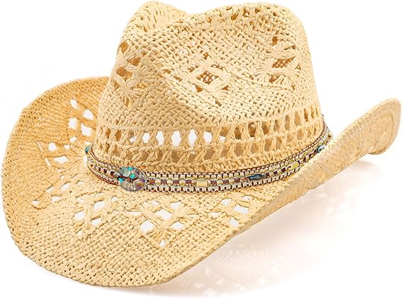 Cowboy Hats for Women/Mens/Straw Wide with Shapeable Brim Cowboy Hat for Womens