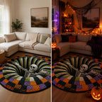 3D Skeleton Vortex Quilted Round Halloween Rug
