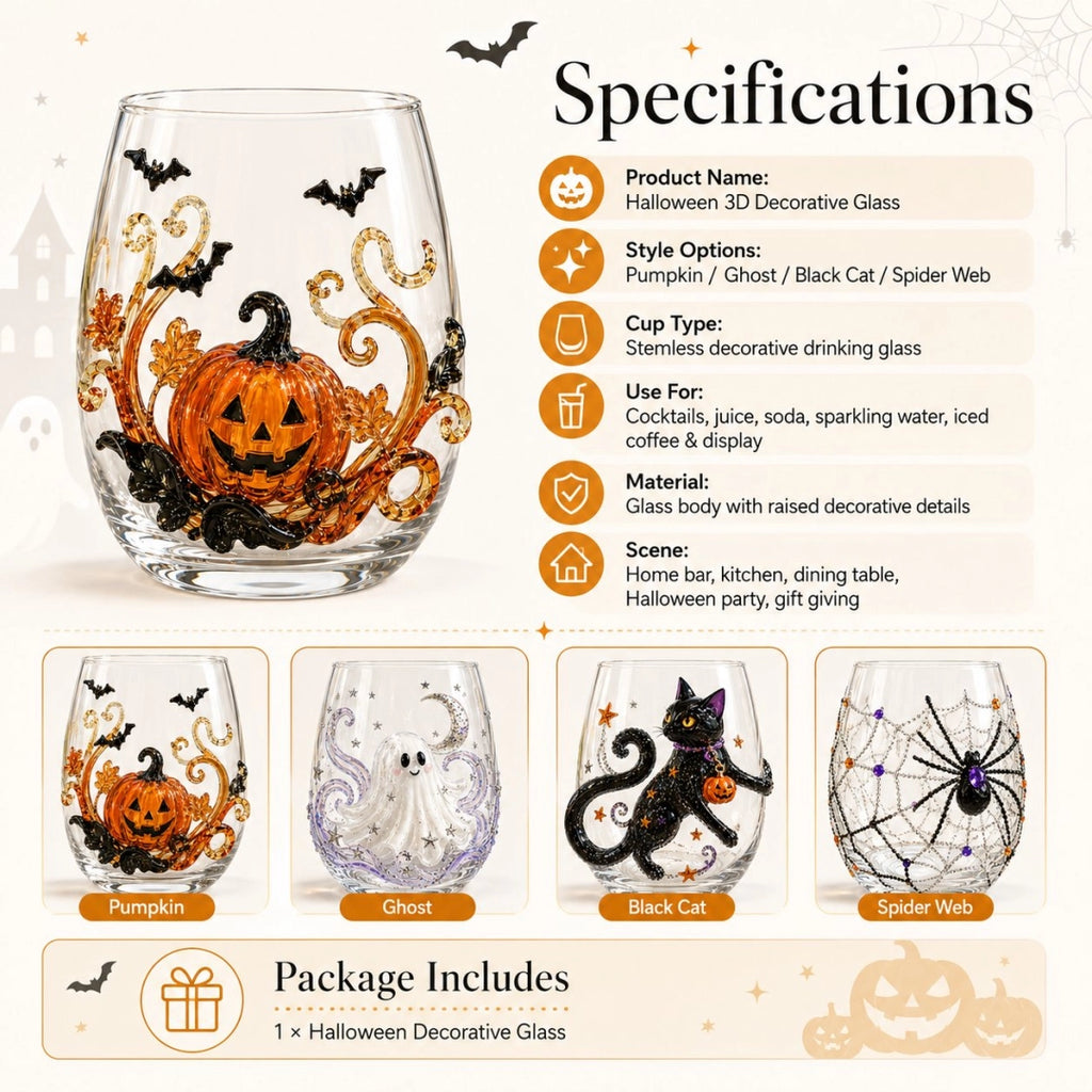 🔥 LAST DAY 40% OFF - 🎃 3D Halloween Glass Cups | Perfect for Parties & Cozy Fall Home Bars