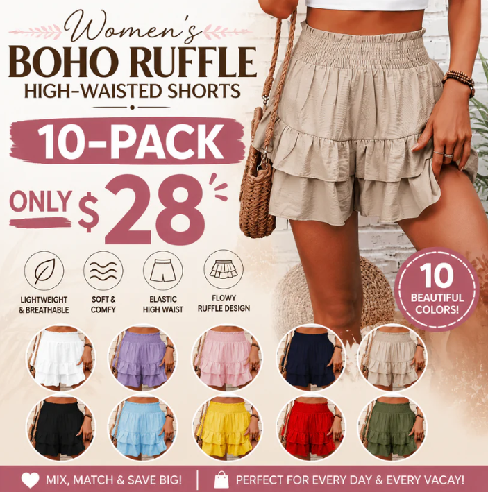 🛍️Women's Boho RuffleHigh-Waisted Shorts