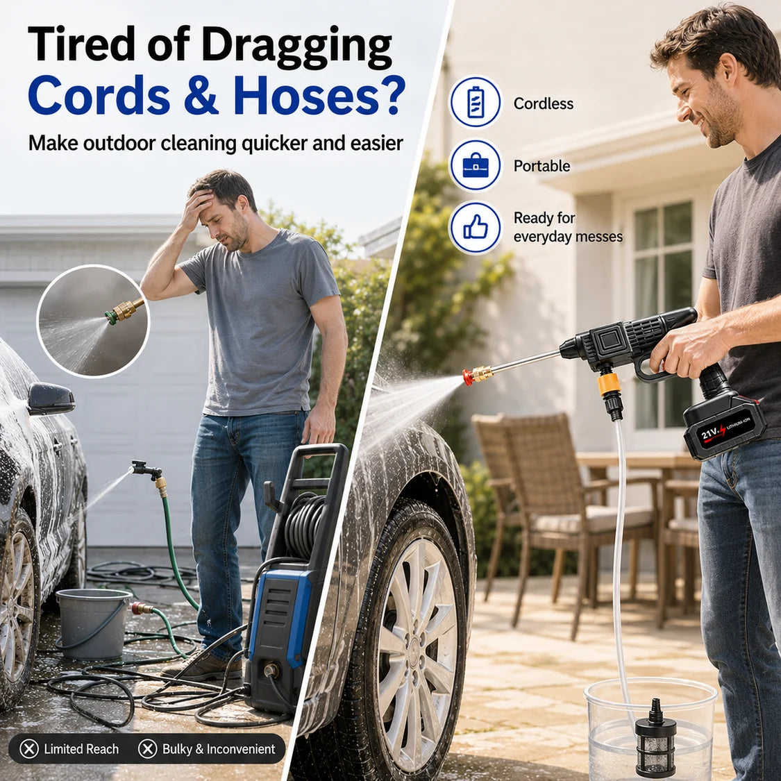 Cordless Pressure Washer Kit – Portable Cleaning for Cars, Patios & More