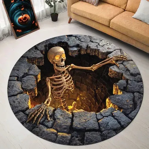 3D Skeleton Vortex Quilted Round Halloween Rug