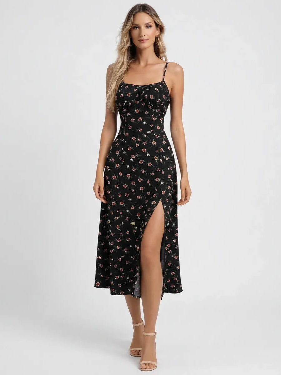 Summer Spaghetti Strap Slit Floral Dress