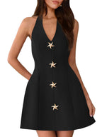 Summer Cocktail Dresses for Women Short 2026 Spring Halter V Neck Beach Party Backless A Line Mini Dress