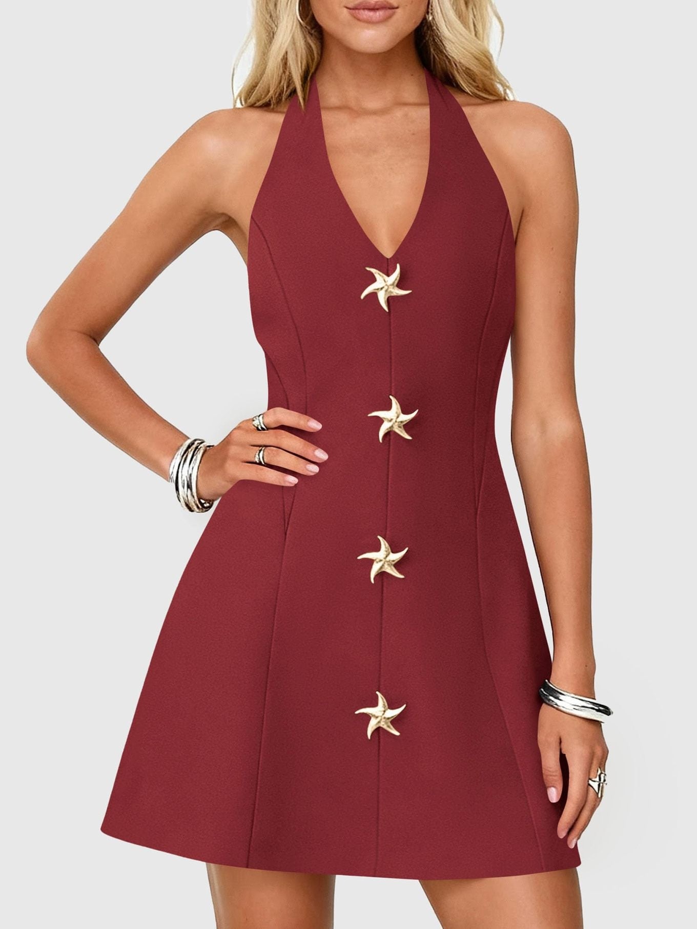 Summer Cocktail Dresses for Women Short 2026 Spring Halter V Neck Beach Party Backless A Line Mini Dress