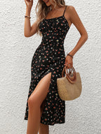 Summer Spaghetti Strap Slit Floral Dress