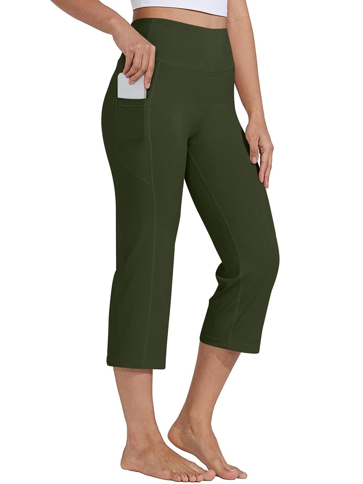 MONCEAU Women's 21" Capri Pants with Pockets, High Waist – Tummy Control Yoga Leggings for Summer Workout