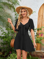 MONCEAU Womens Dresses 2026 Spring Summer Deep V Neck Elegant Cocktail Bow tie Mini Dress S-XL