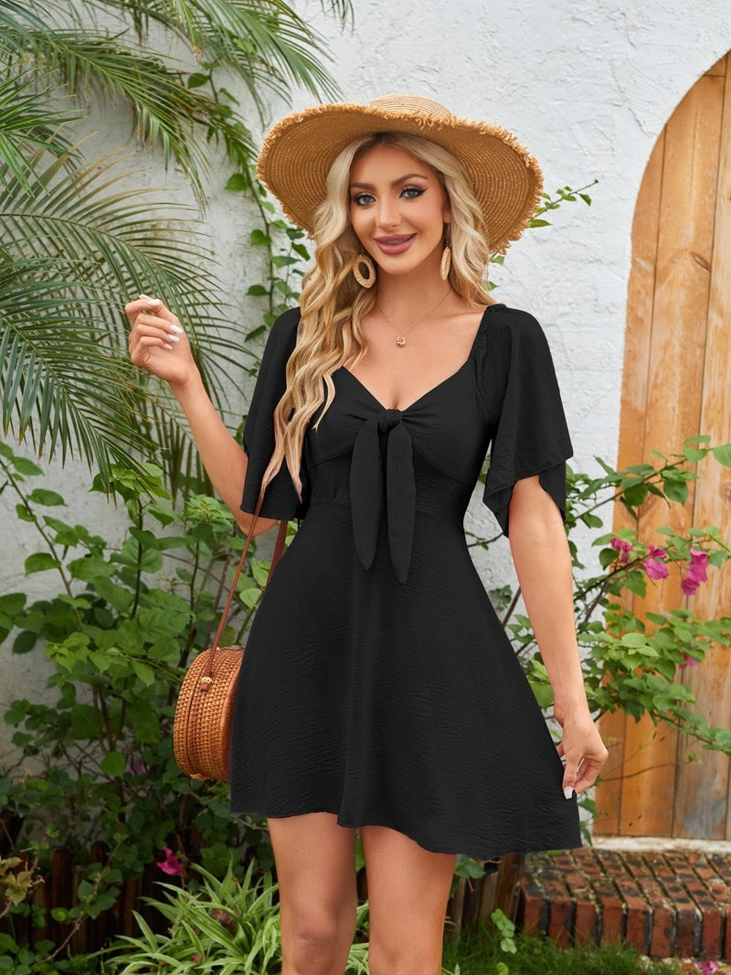 MONCEAU Womens Dresses 2026 Spring Summer Deep V Neck Elegant Cocktail Bow tie Mini Dress S-XL