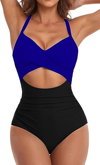 MONCEAU Women's One Piece Swimsuits Tummy Control Cutout High Waisted Bathing Suit Wrap Tie Back 1 Piece Swimsuit
