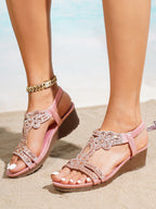 Bohemian style rhinestone platform wedge casual sandals for women