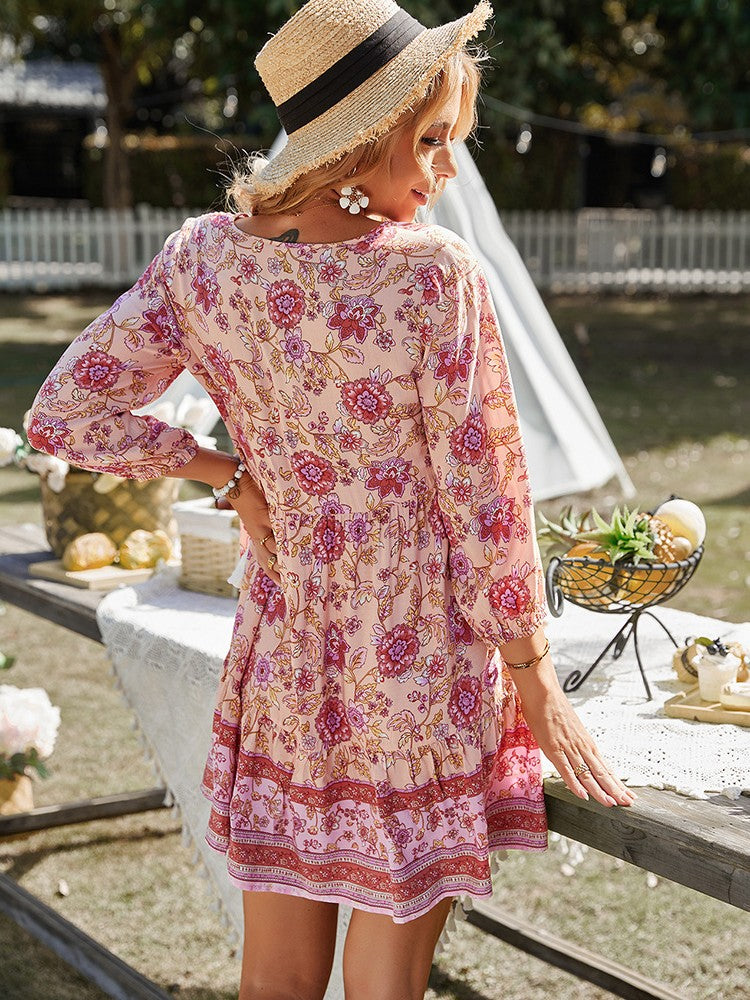 Spring/Summer Casual Bohemian Resort Style Floral Print Dress for Women