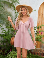 MONCEAU Womens Dresses 2026 Spring Summer Deep V Neck Elegant Cocktail Bow tie Mini Dress S-XL
