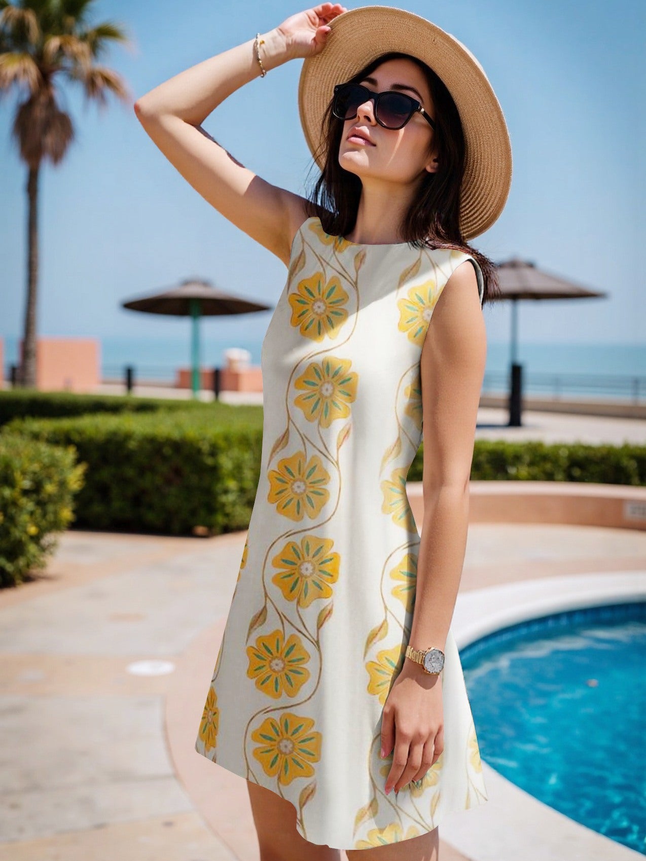 Summer sleeveless printed midi dress for women